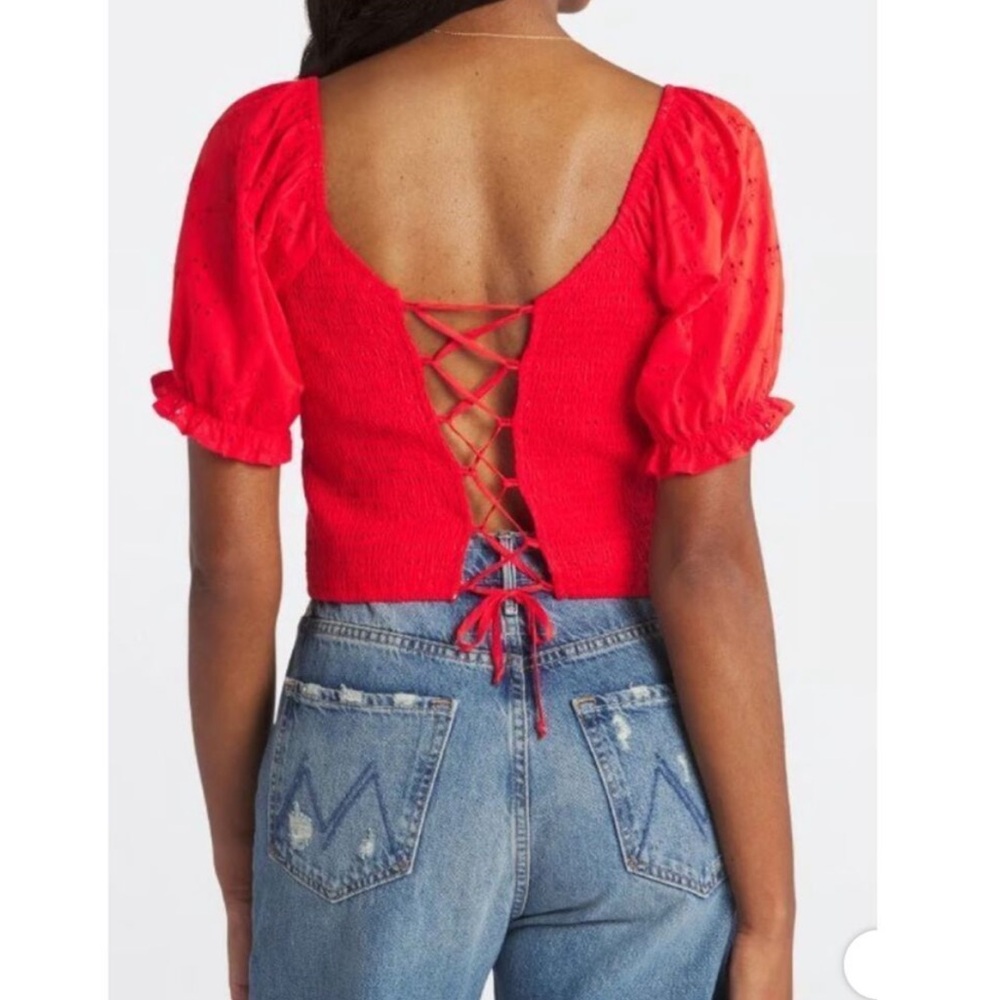 Mason & Belle crop top tie back eyelet blouse puff sleeve NWT Size S